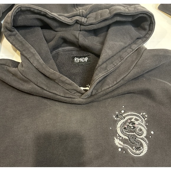 Ripndip Embroidered Graphic Print Dragon Washed Black Hoodie Mens Size Large - Picture 5 of 9